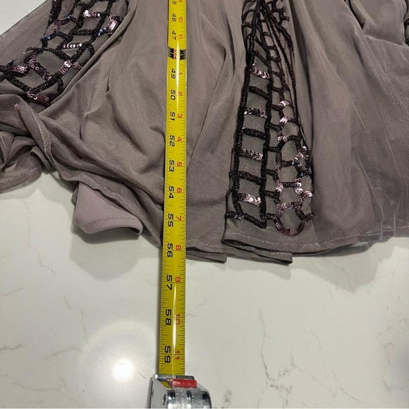 R&M Richards Mocha Short Sleeve Sequin and Mesh Gown 8 - Picture 14 of 16